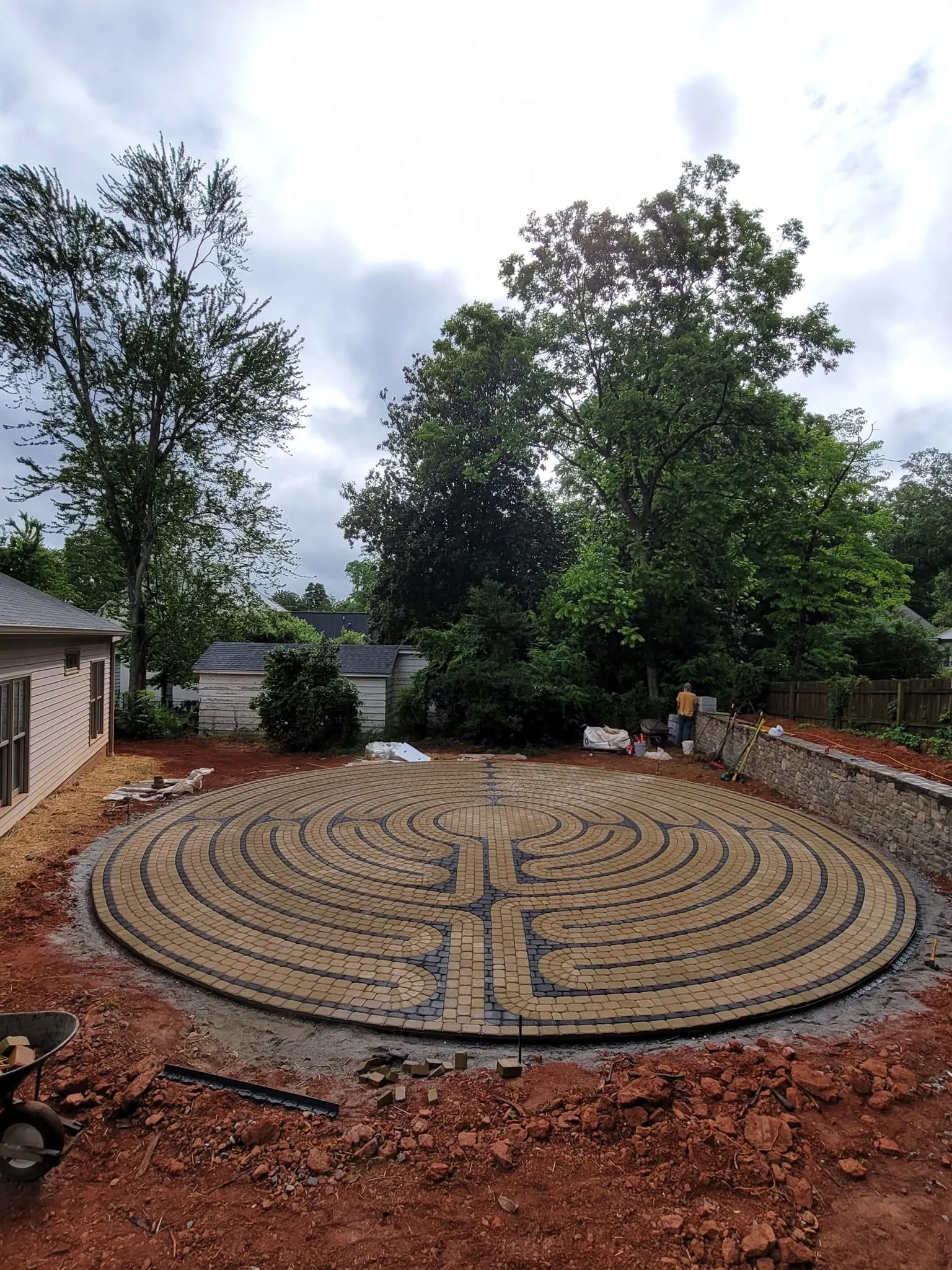 Garden walkway and planting bed, wide view